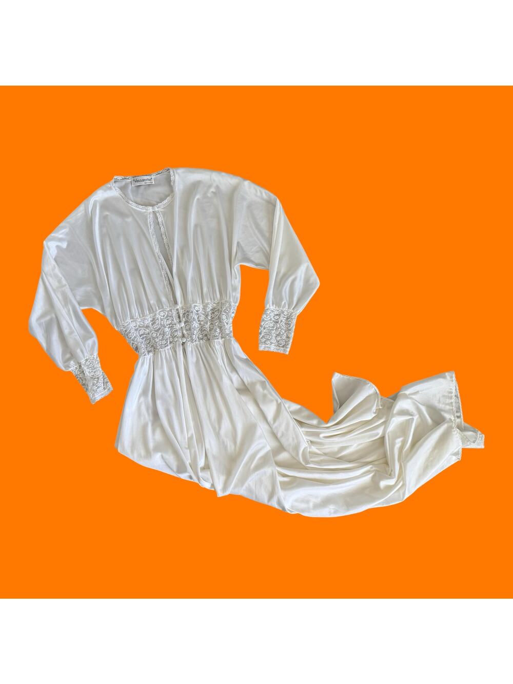 90's vintage white lace robe peignoir bridal wedding MEDIUM vasserette